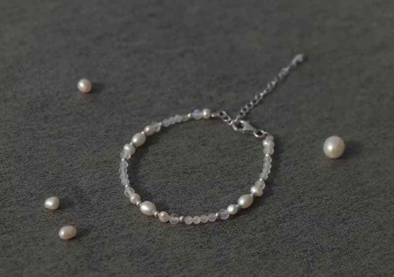 Pearl Bracelet—Moon I 月光石天然珍珠手鍊