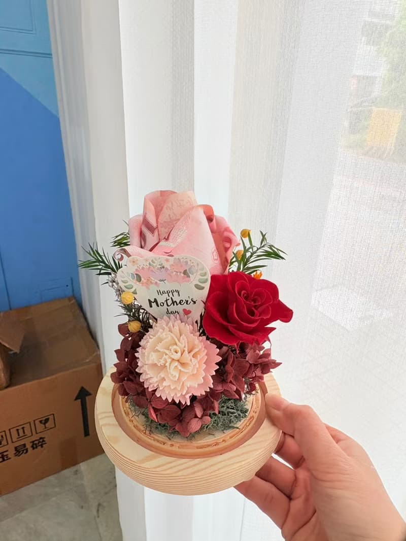 永生有錢花小玻璃罩盅 母親節 情人節
