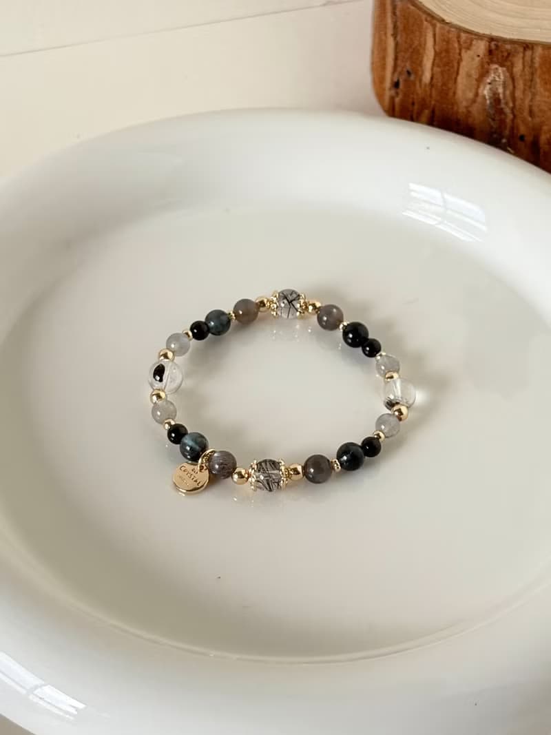 /秋夜/避邪 溝通黑髮晶 黑金骨幹 魔鬼海藍寶 黑碧璽 拉長石 閃靈