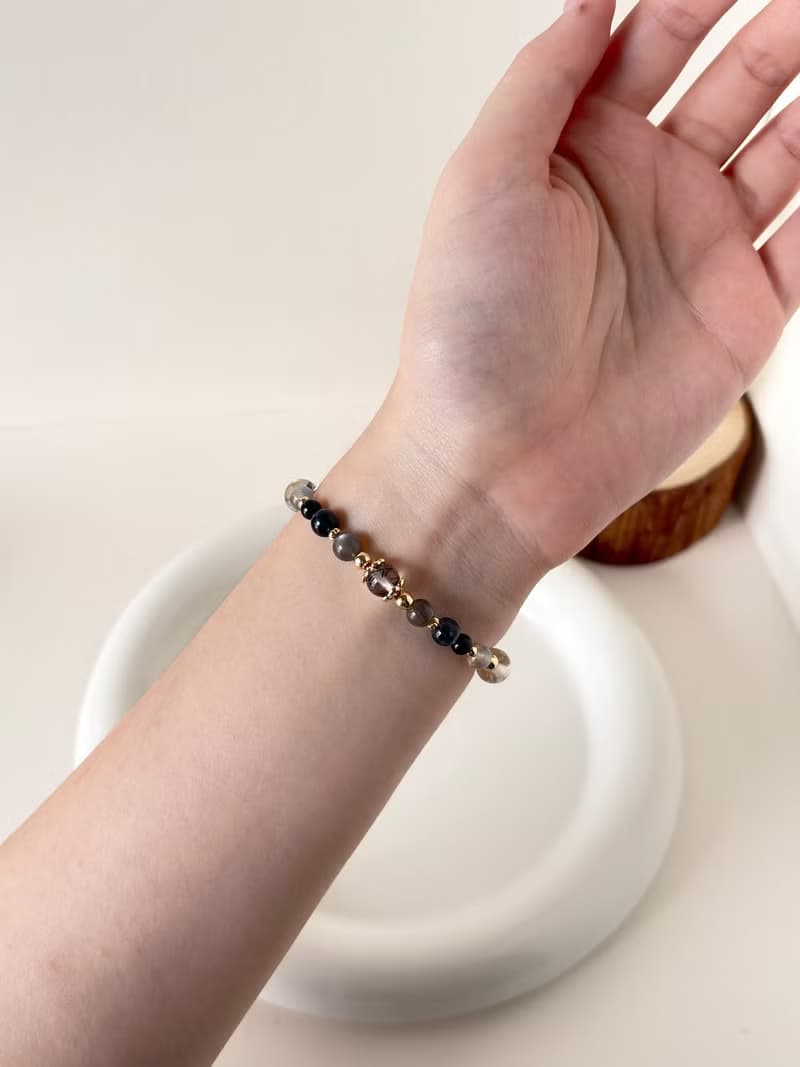 /秋夜/避邪 溝通黑髮晶 黑金骨幹 魔鬼海藍寶 黑碧璽 拉長石 閃靈