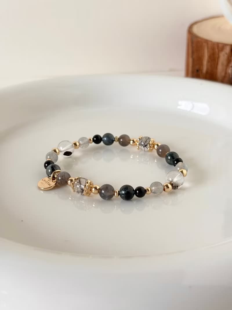 /秋夜/避邪 溝通黑髮晶 黑金骨幹 魔鬼海藍寶 黑碧璽 拉長石 閃靈