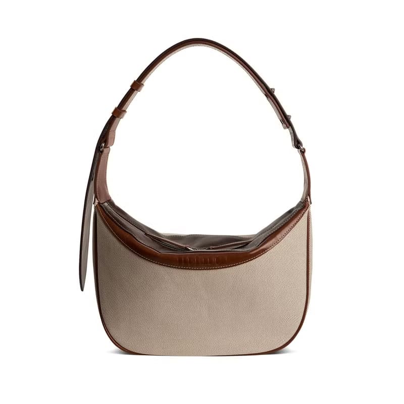 Berlin Caramel Shoulder Crossbody Bag (Two-tone Canvas + ITALY Cow Leather)