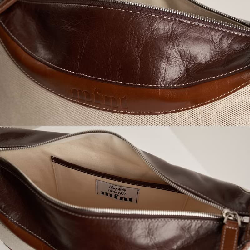 Berlin Caramel Shoulder Crossbody Bag (Two-tone Canvas + ITALY Cow Leather)
