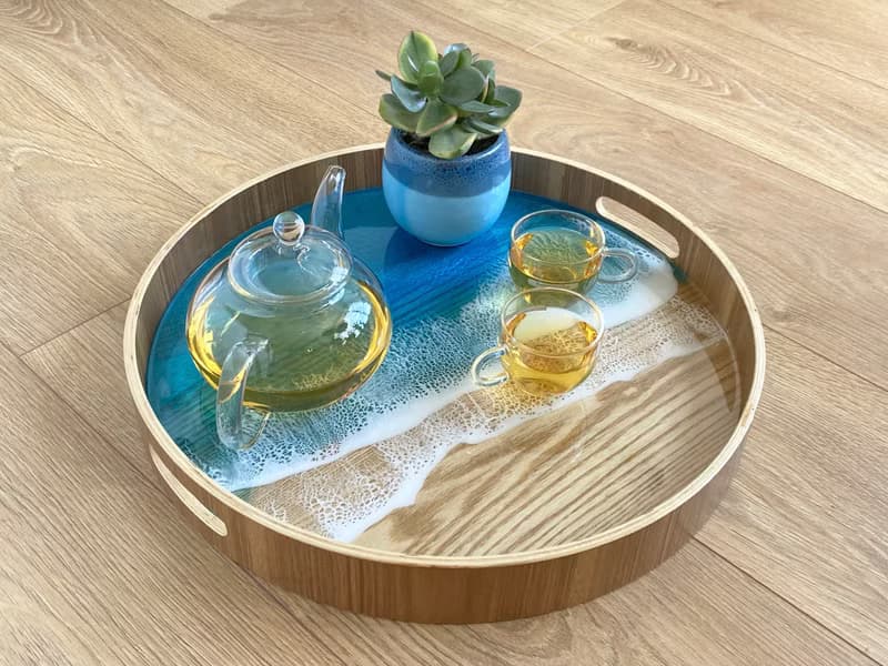 Wood Serving Tray with Handle, Aqua Ocean, Wedding Gift, Home Gift