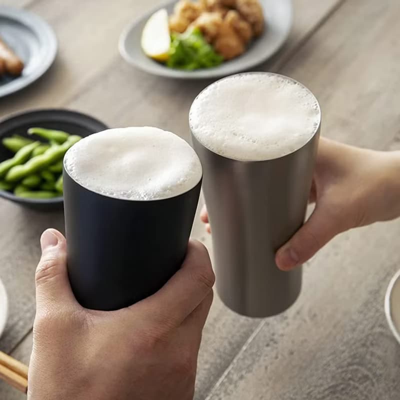 【孔雀Peacock】420ML 真空斷熱 不鏽鋼杯/啤酒杯/冰壩杯-磨砂黑