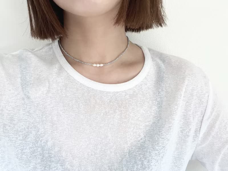 マグネット着脱　ビーズチョーカー　  【　gray 3pearl　】　ビーズネックレス