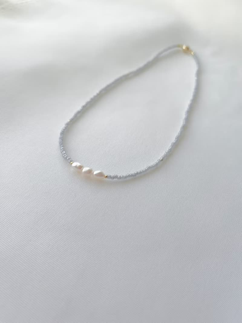 マグネット着脱　ビーズチョーカー　  【　gray 3pearl　】　ビーズネックレス