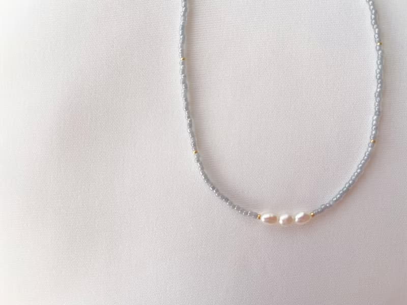 マグネット着脱　ビーズチョーカー　  【　gray 3pearl　】　ビーズネックレス