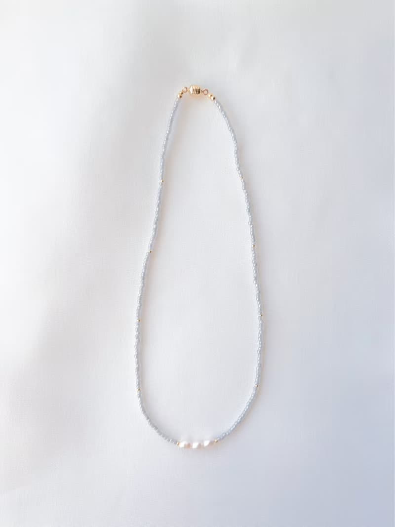 マグネット着脱　ビーズチョーカー　  【　gray 3pearl　】　ビーズネックレス