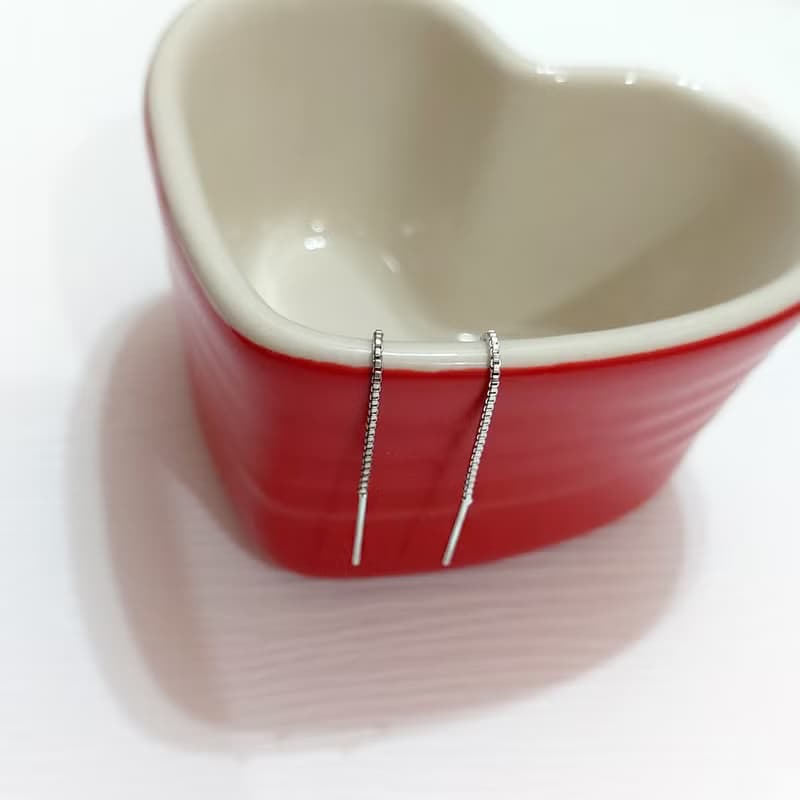 巧克力條925純銀長垂墜耳環  (細版) 優雅配戴款