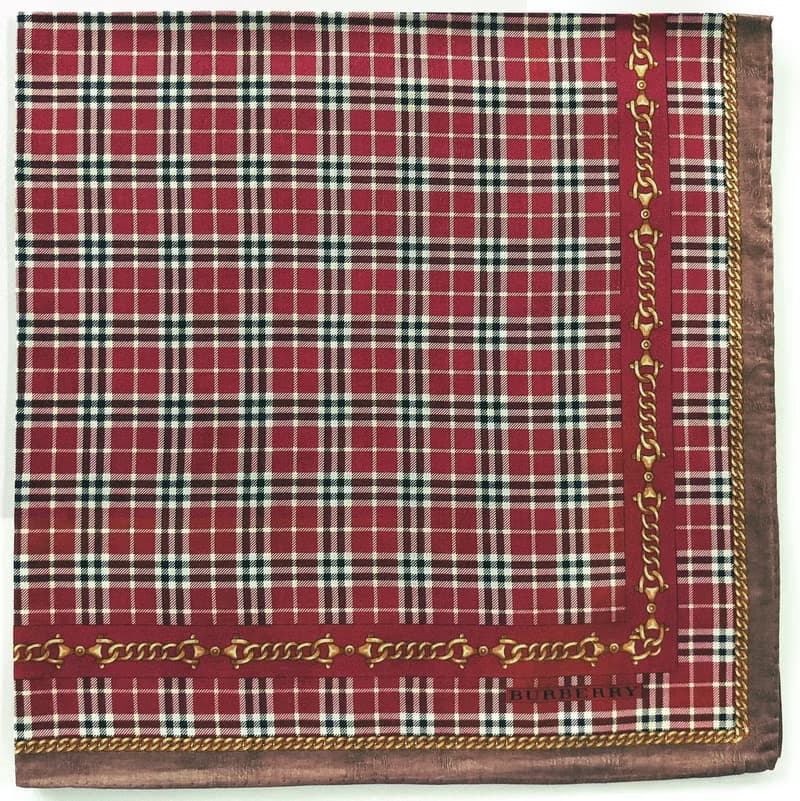 Burberry Vintage Scarf Check in Red and Gold Chain 23 x 23 inches