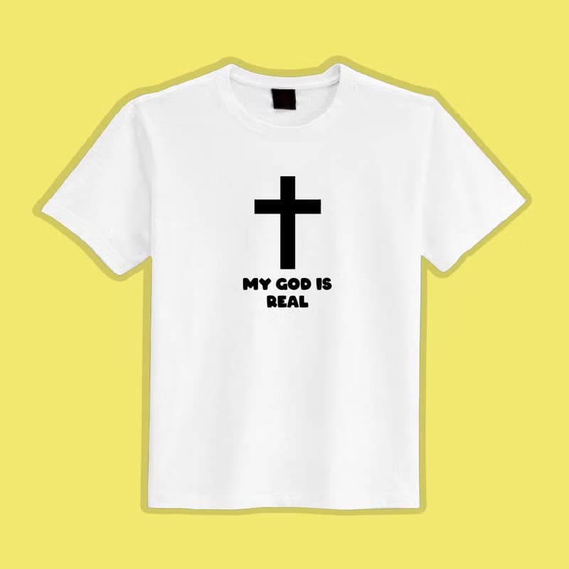 MY GOD IS REAL 十字架 基督教 衣服 T恤 白T 童裝 純棉 吸濕排汗