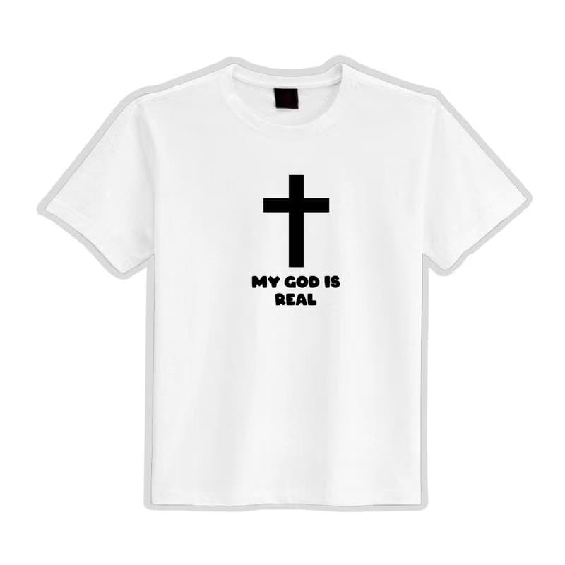 MY GOD IS REAL 十字架 基督教 衣服 T恤 白T 童裝 純棉 吸濕排汗