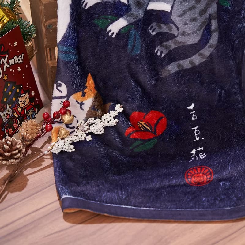九貓祈福空調毯-椿花 【HitoCat 吉豆貓】情人節禮物 新年禮物 暖