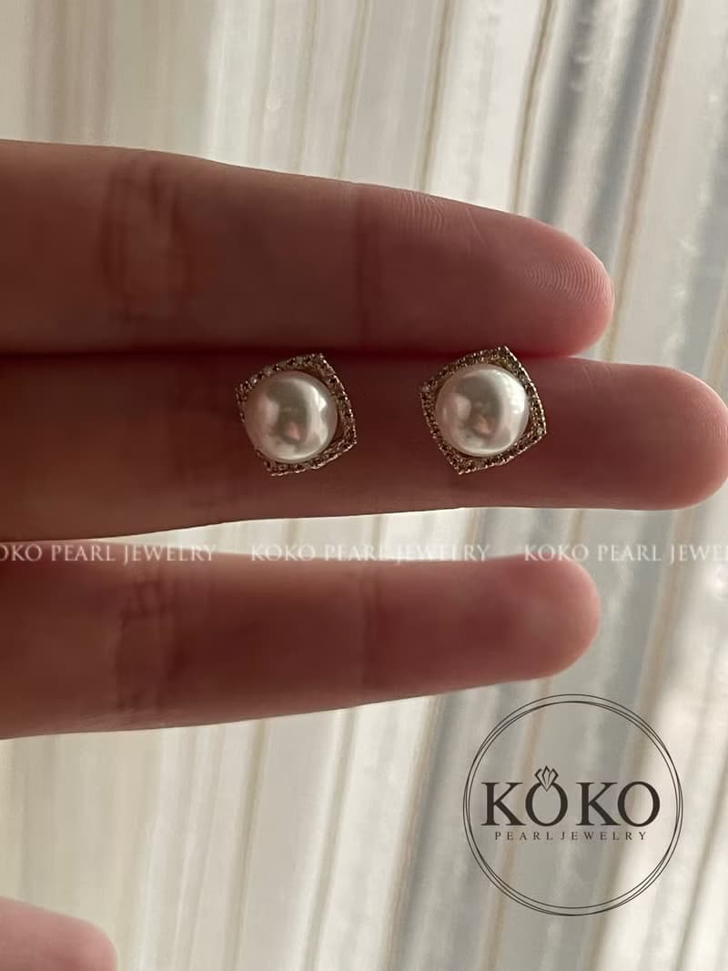 日本製 18k金鑲鑽珍珠耳環 akoya海水珍珠耳釘 鑽石耳釘 珍珠耳環