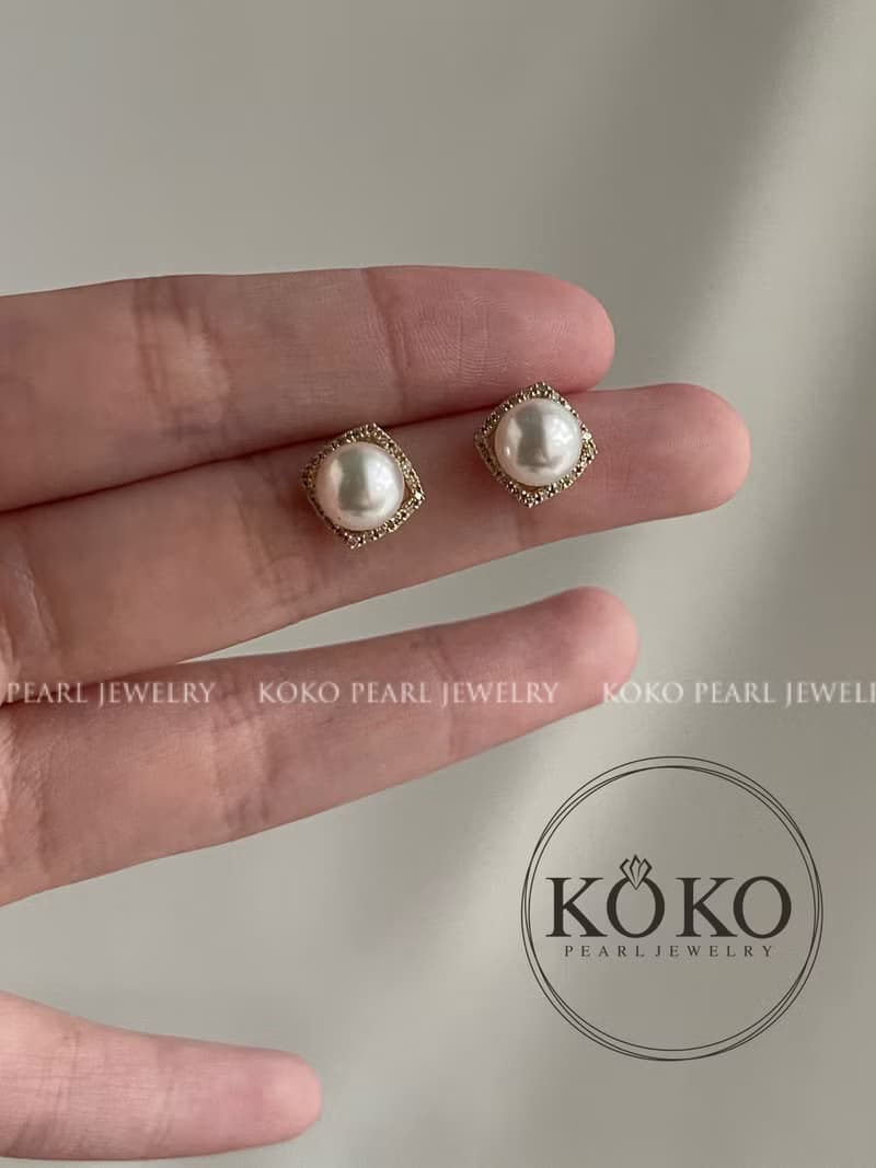日本製 18k金鑲鑽珍珠耳環 akoya海水珍珠耳釘 鑽石耳釘 珍珠耳環