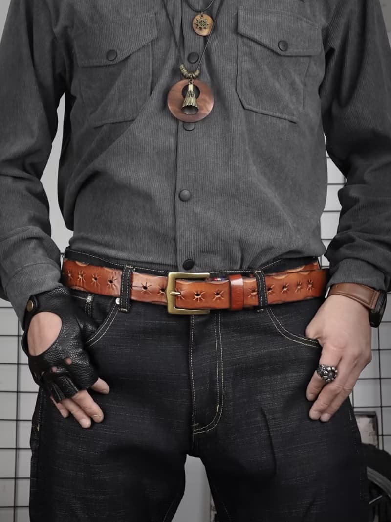 復古植鞣革牛皮帶 素色針扣腰帶 36mm寬男士休閒