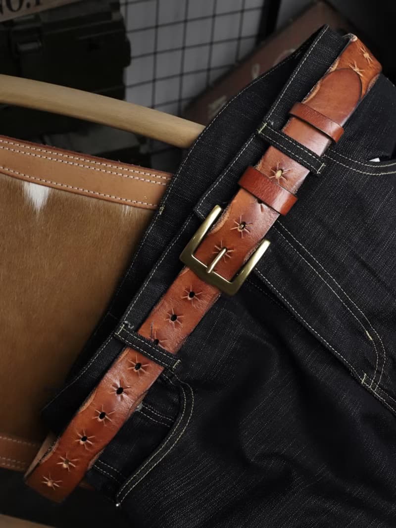 復古植鞣革牛皮帶 素色針扣腰帶 36mm寬男士休閒
