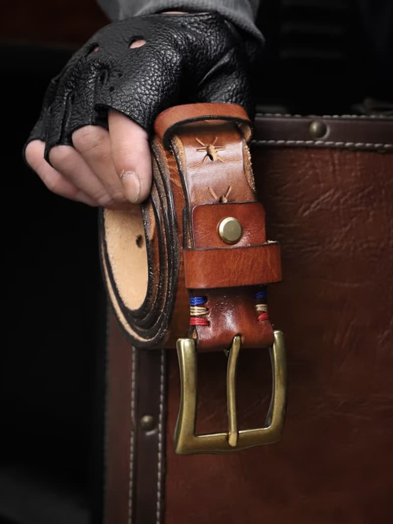復古植鞣革牛皮帶 素色針扣腰帶 36mm寬男士休閒