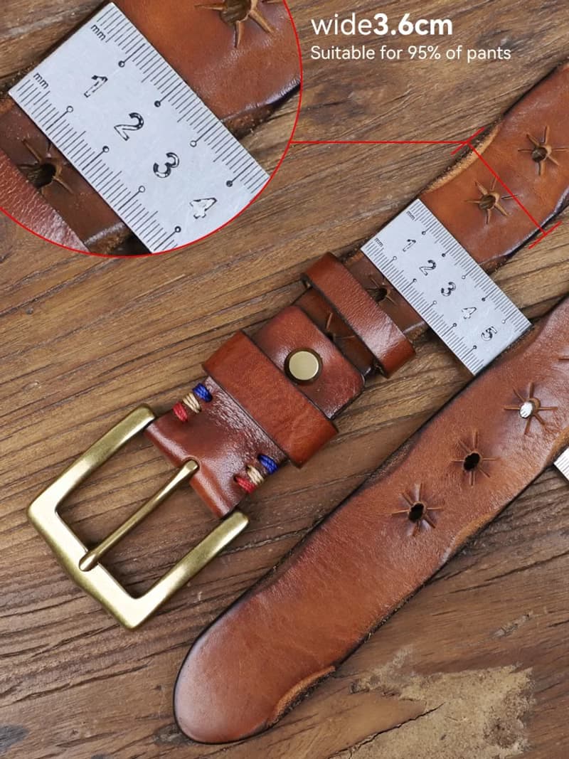 復古植鞣革牛皮帶 素色針扣腰帶 36mm寬男士休閒