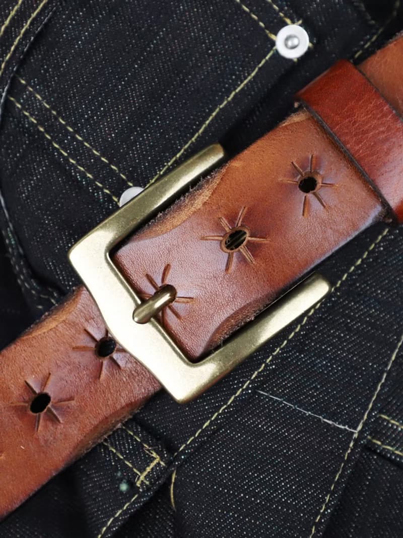 復古植鞣革牛皮帶 素色針扣腰帶 36mm寬男士休閒