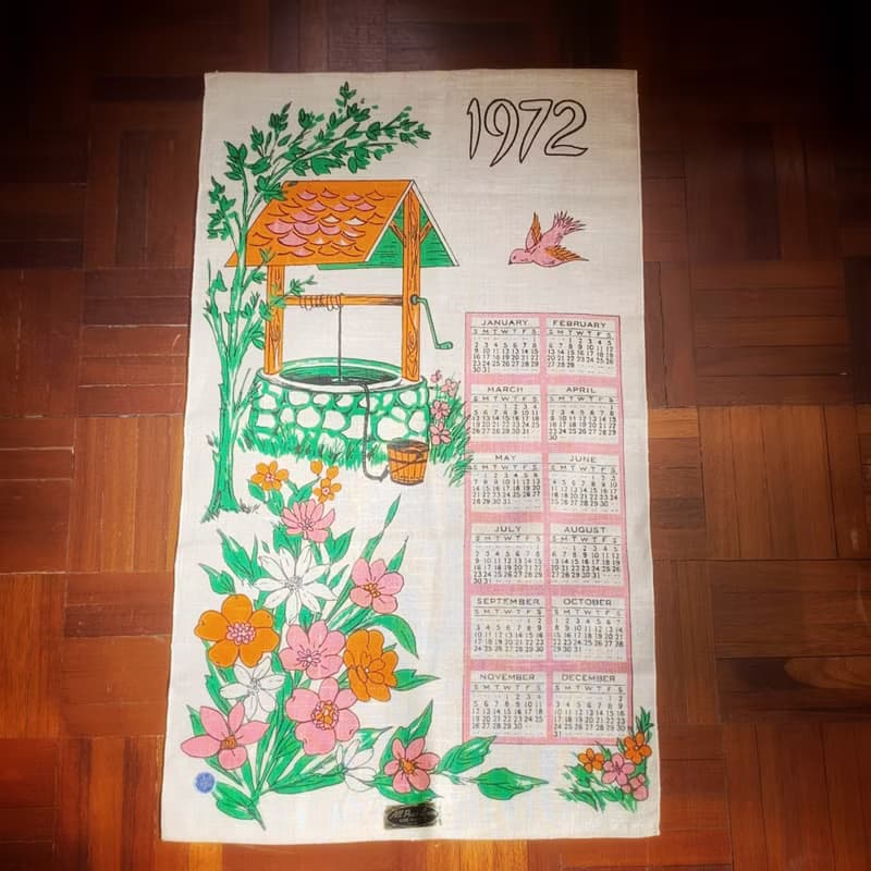 1972 美國早期布面月曆 花雨