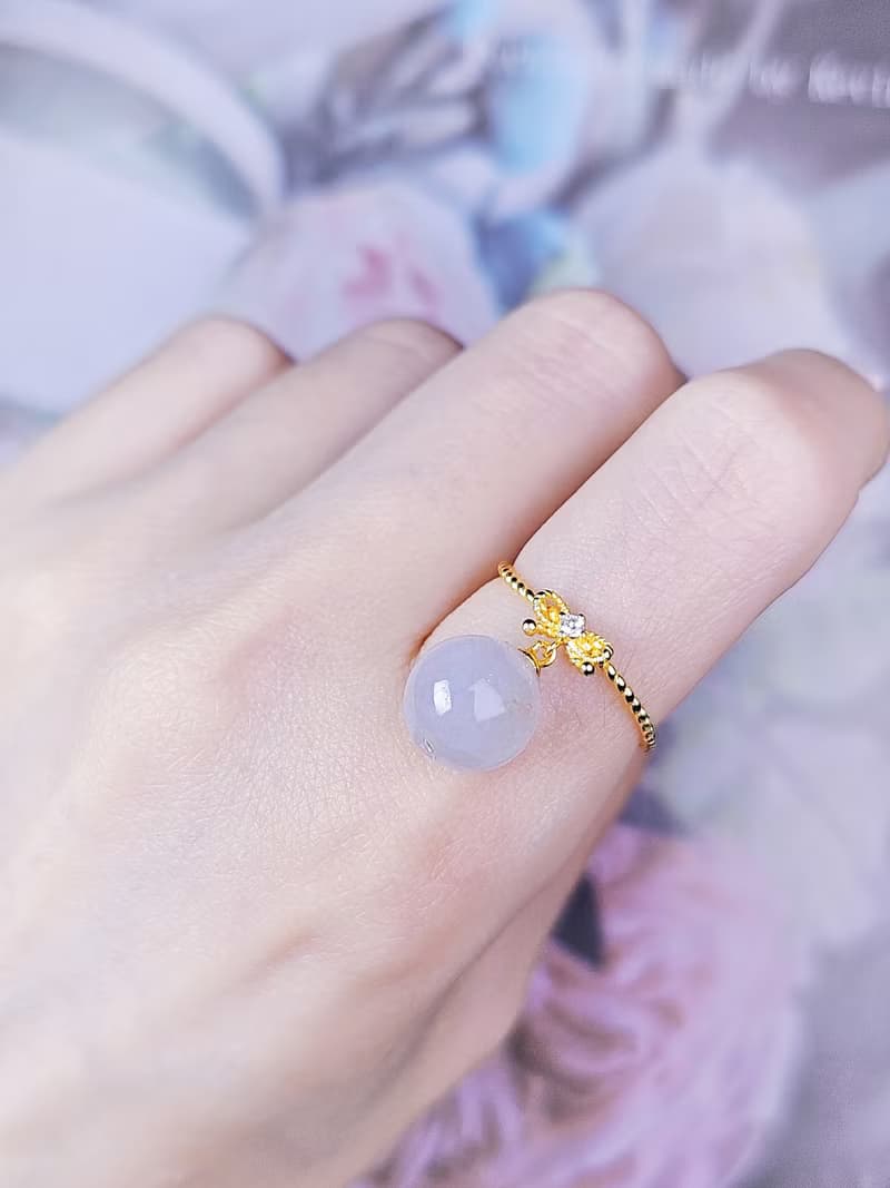 桃花 貴人 招財|小香風冰粉桂花糕| 緬甸A貨翡翠冰紫珠純銀戒指