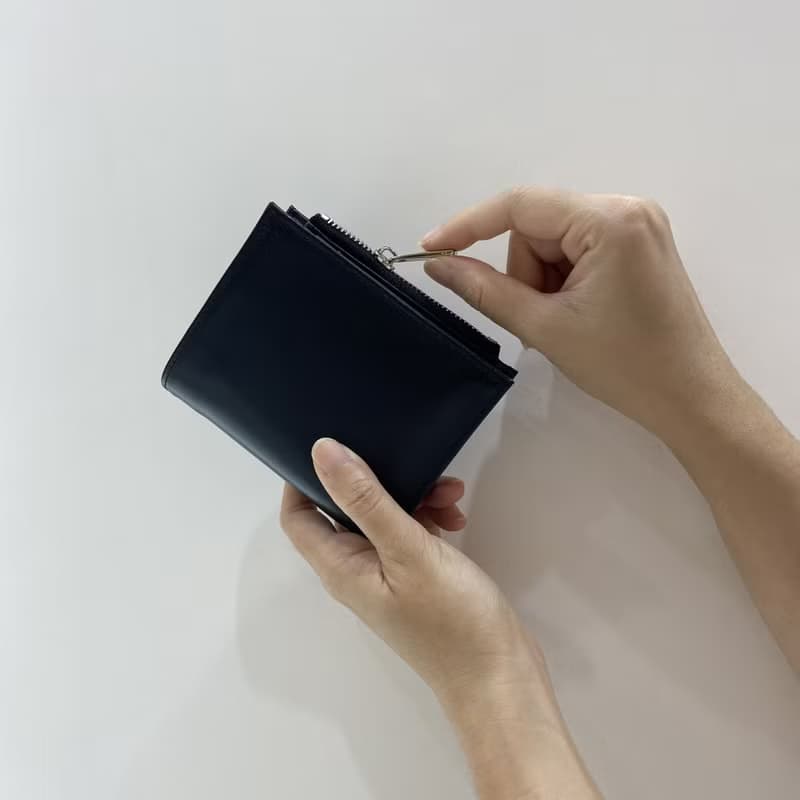 短夾包 真皮皮夾 Minimalist Slim Leather wallet -Black&Silver