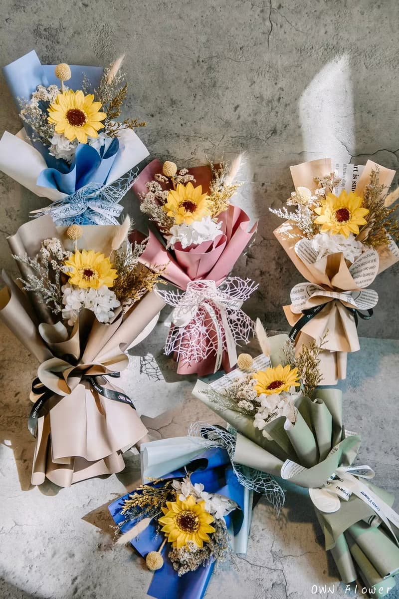 綠色花束/向日葵花束/乾燥花束/香皂花束/太陽花花束/畢業花束/花