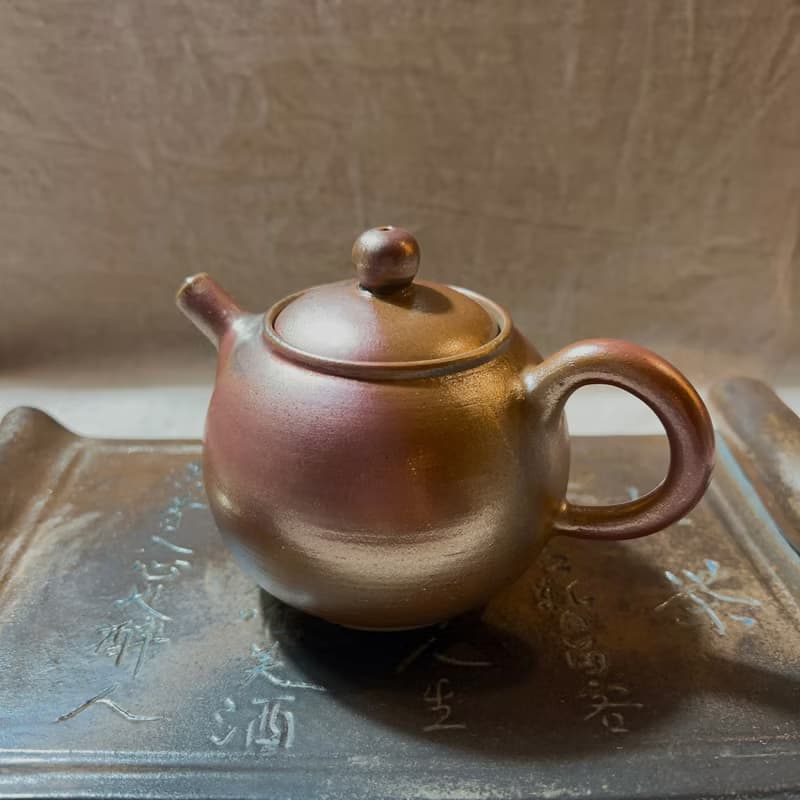 福品釋出 柴燒落灰玫瑰金內蓋正把茶壺  / 小平凡手作