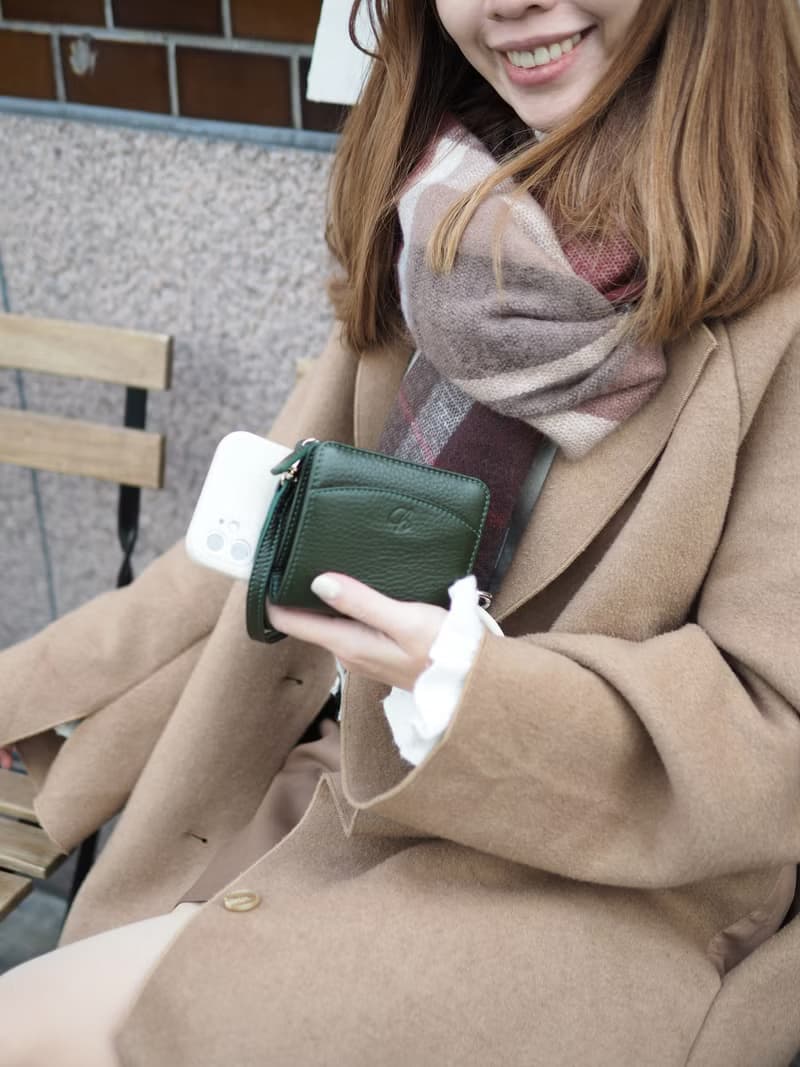 Anna (Green): Mini wallet, short wallet, cow leather, Bifold Zipper wallet