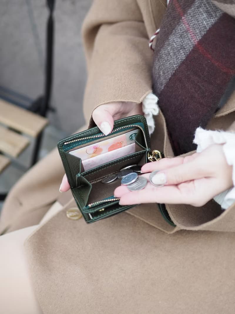 Anna (Green): Mini wallet, short wallet, cow leather, Bifold Zipper wallet