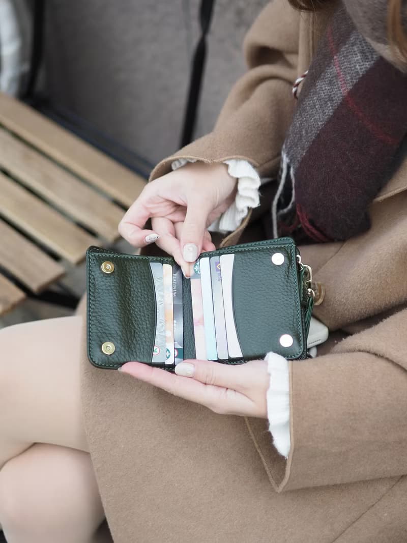 Anna (Green): Mini wallet, short wallet, cow leather, Bifold Zipper wallet