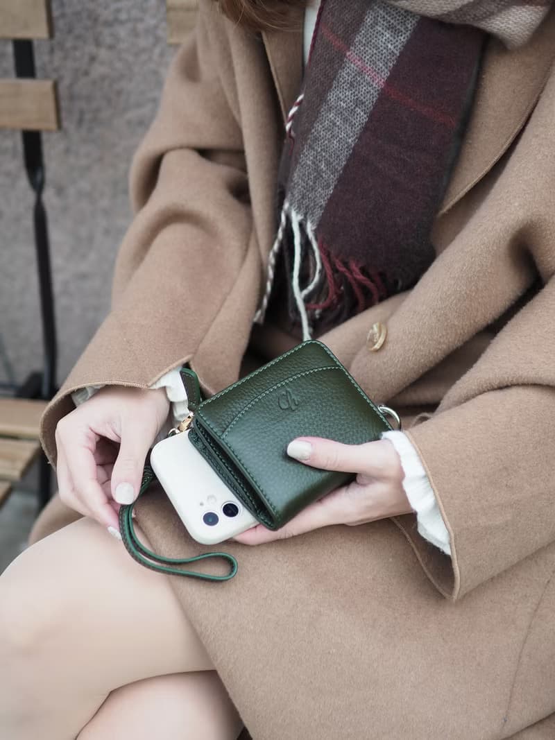 Anna (Green): Mini wallet, short wallet, cow leather, Bifold Zipper wallet
