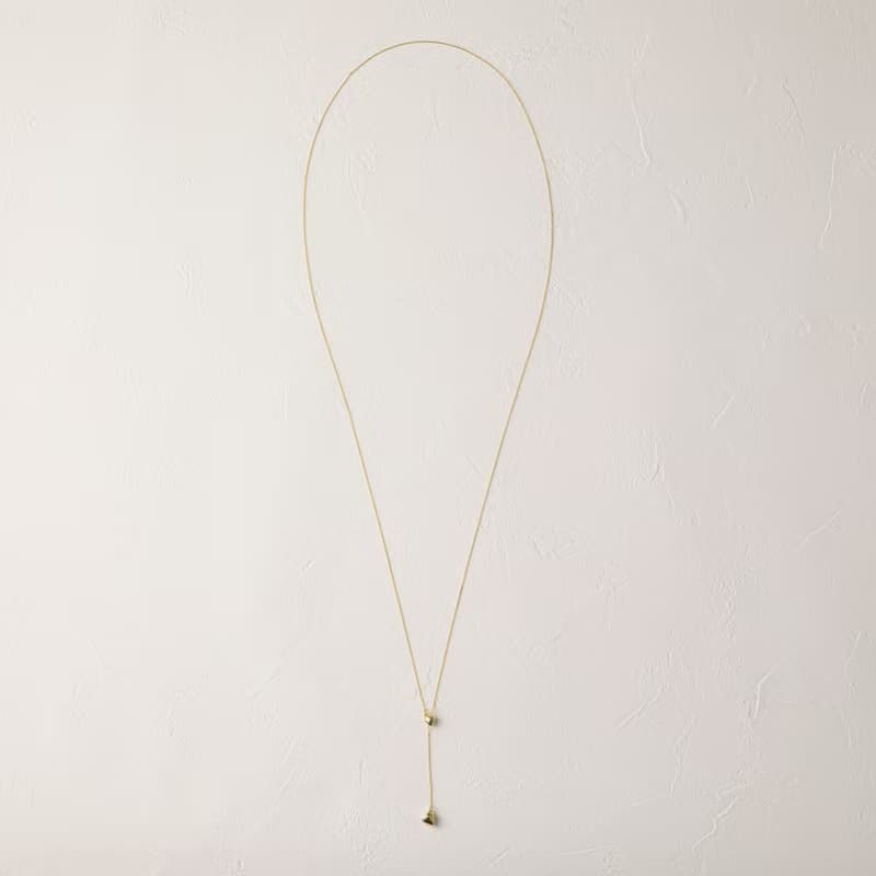 pendulum-heart necklace GD ニッケルフリー スムースラリエットネックレス 長さが自由に変えられるハートのロングネックレス　ゴールド