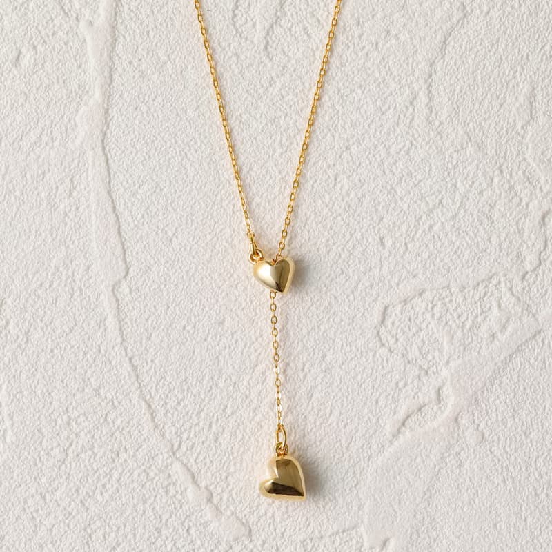pendulum-heart necklace GD ニッケルフリー スムースラリエットネックレス 長さが自由に変えられるハートのロングネックレス　ゴールド