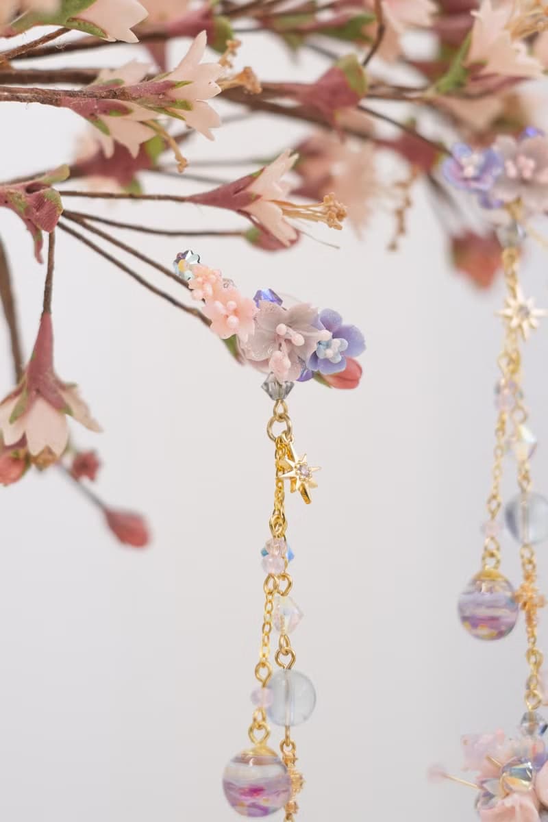 花願小船耳環伴煙火花球吊墜 (連耳骨夾)