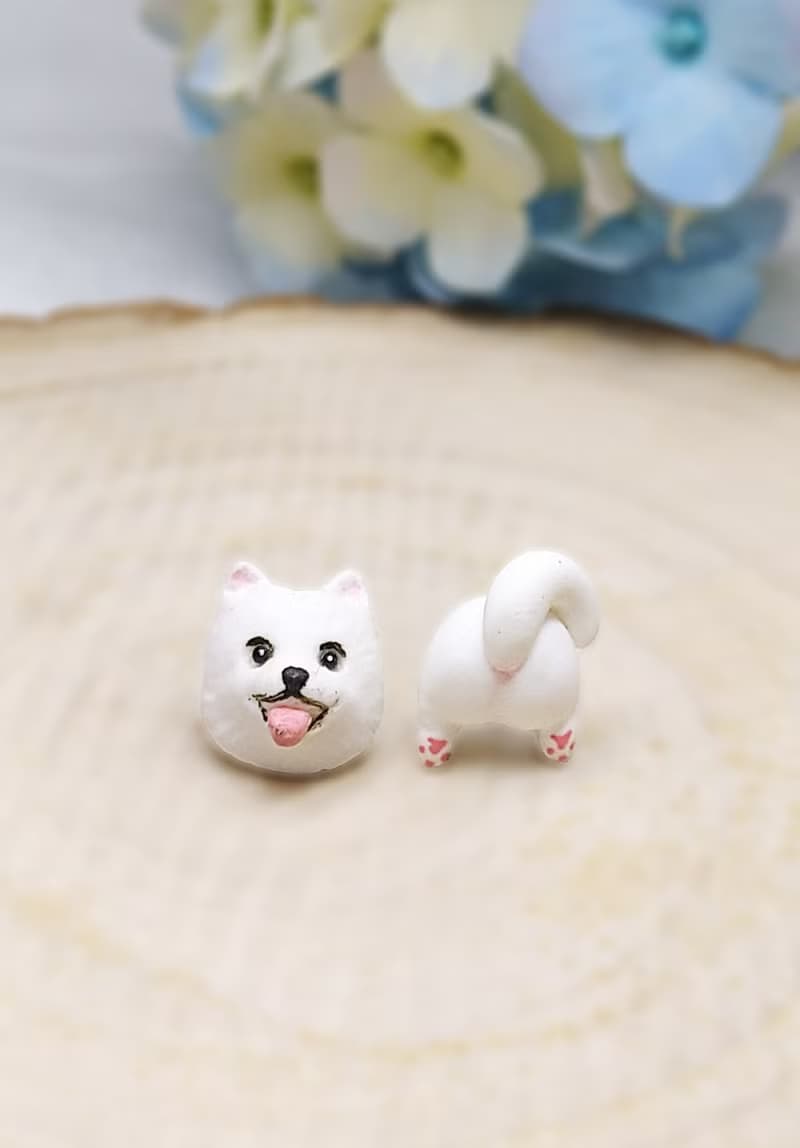 全手作 白柴耳環 柴犬 防敏感耳針 耳釘/耳夾