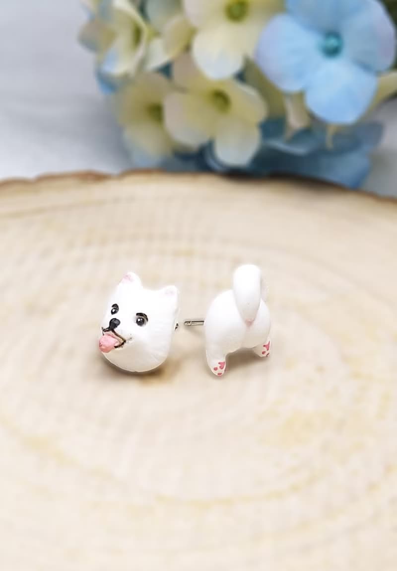 全手作 白柴耳環 柴犬 防敏感耳針 耳釘/耳夾