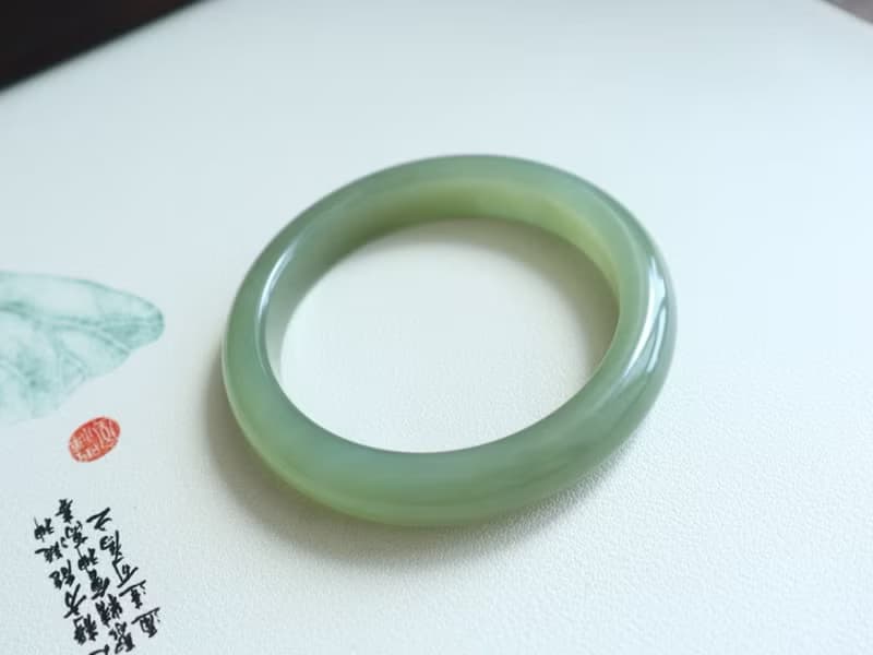 天然晴水和田玉手鐲  晴水手鐲冰底湖水綠顏色美脂份厚七夕禮物