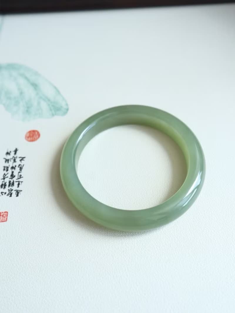 天然晴水和田玉手鐲  晴水手鐲冰底湖水綠顏色美脂份厚七夕禮物