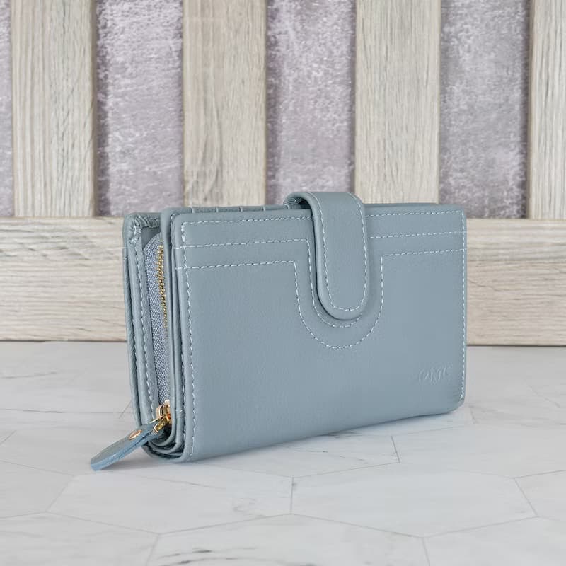 文青軟牛皮通勤式舌扣中夾4139(灰藍)