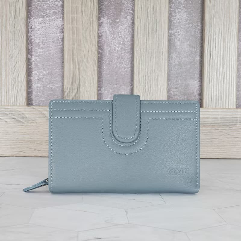 文青軟牛皮通勤式舌扣中夾4139(灰藍)