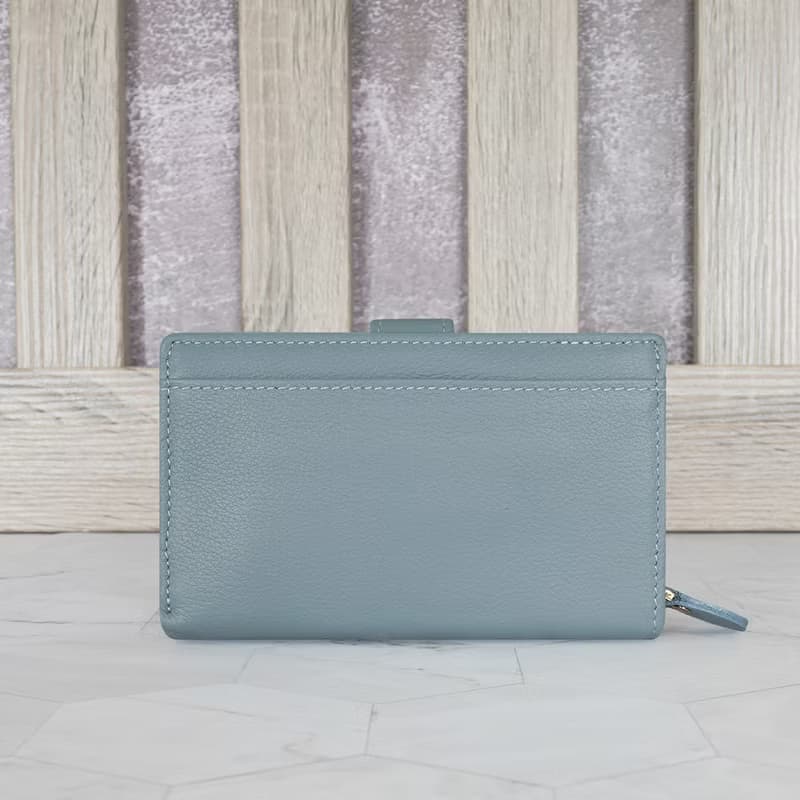 文青軟牛皮通勤式舌扣中夾4139(灰藍)