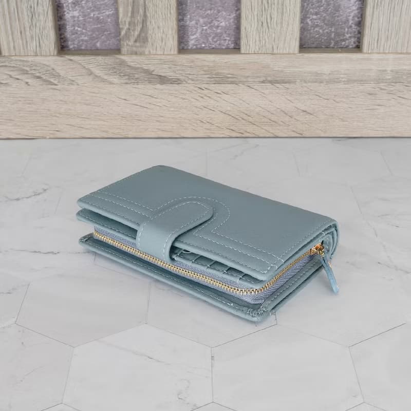 文青軟牛皮通勤式舌扣中夾4139(灰藍)