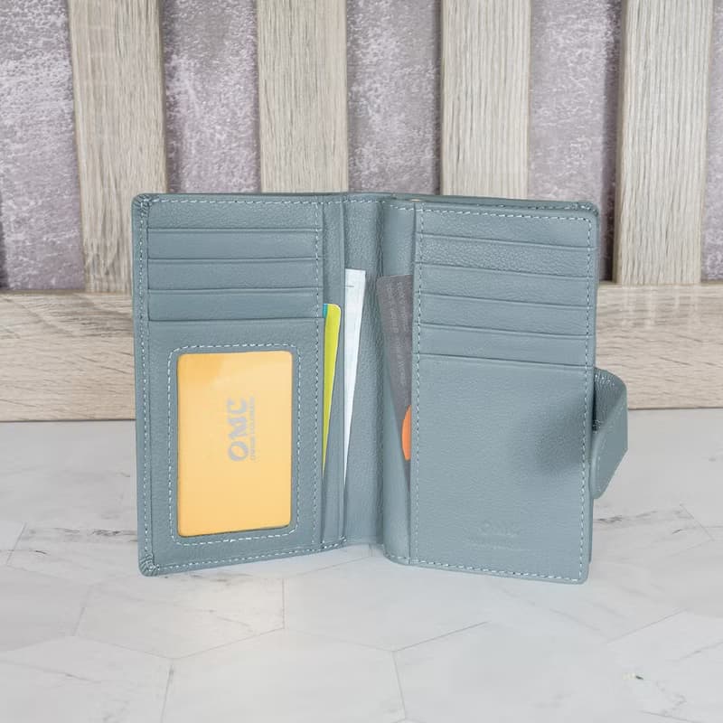 文青軟牛皮通勤式舌扣中夾4139(灰藍)