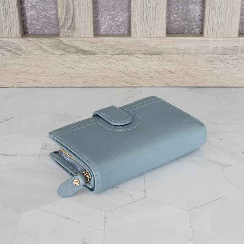 文青軟牛皮通勤式舌扣中夾4139(灰藍)