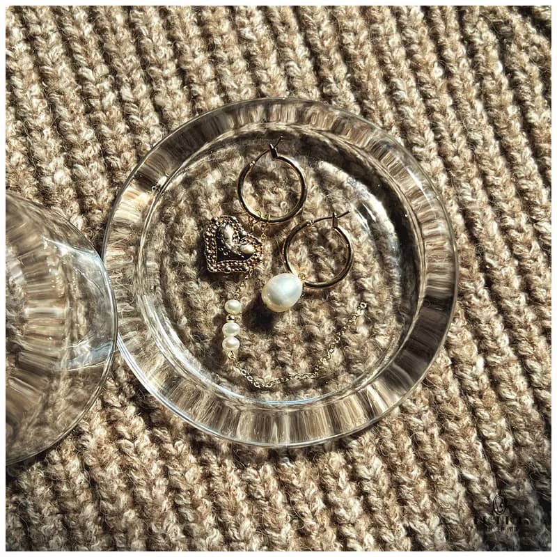 Hi Onion原創我心屬於你 小眾愛心珍珠圓形耳環鏈條耳夾不對稱