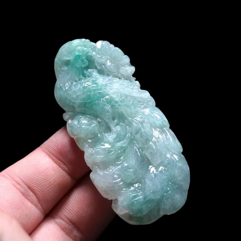 冰種飄綠翡翠精雕鳳凰 | 天然緬甸玉翡翠A貨 | 送禮