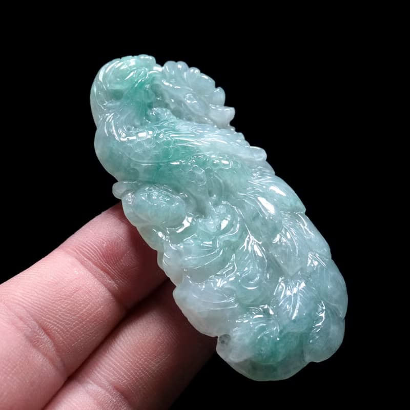冰種飄綠翡翠精雕鳳凰 | 天然緬甸玉翡翠A貨 | 送禮